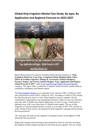 Global Drip Irrigation Market Research Report 2022-2027