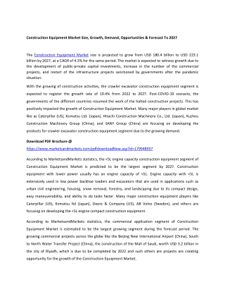 Construction Equipment Market Size, Growth, Demand & Forecast To 2027