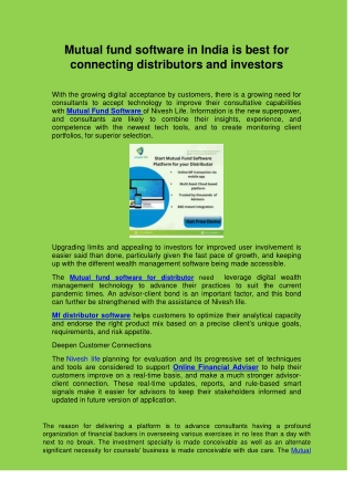 Mutual fund software in India is best for connecting distributors and investors