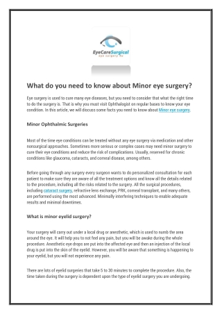 What do you need to know about Minor eye surgery