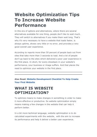 Website Optimization Tips To Increase Website Performance