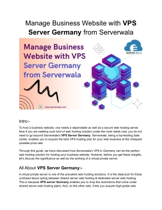 Manage your Business Website with VPS Server Germany from Serverwala