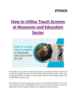 How To Utilise Touch Screens At Museums And Education Sector