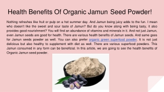 Health Benefits Of Organic Jamun Seed Powder