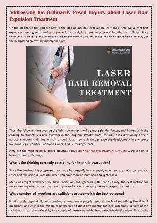 Addressing the Ordinarily Posed Inquiry about Laser Hair Expulsion Treatment