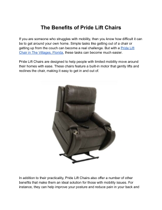 The Benefits of Pride Lift Chairs