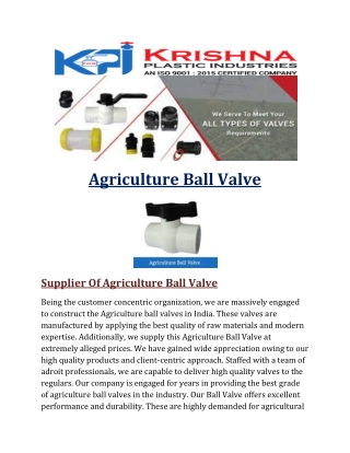 Agriculture Ball kpi valve