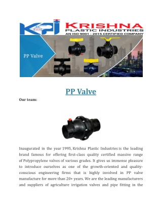 PP Valve kpi