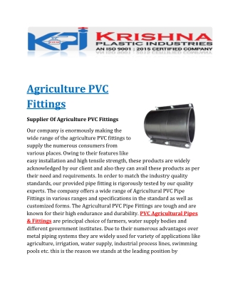Agriculture PVC kpi  Fittings