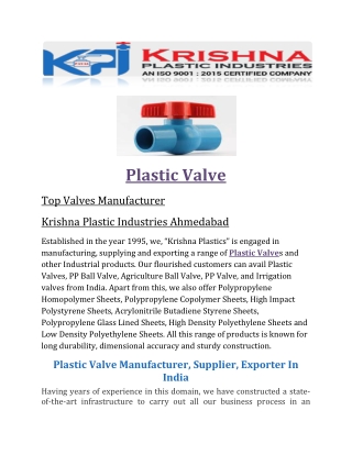 Plastic Valve kpi