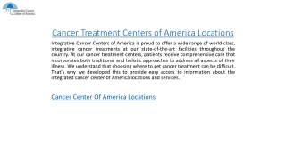 Cancer Treatment Centers of America Locations  Integrativecancercentersofamerica.com