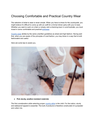 Choosing Comfortable and Practical Country Wear