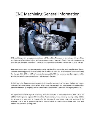 CNC Machining General Information