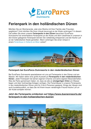 Traumhafte Ferienparks in Holland in den Dünen - EuroParcs Dünenresorts
