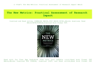 (P.D.F. FILE) The New Metrics Practical Assessment of Research Impact EBook
