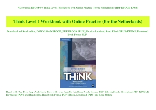 Download EBOoK@ Think Level 1 Workbook with Online Practice (for the Netherlands) [PDF EBOOK EPUB]