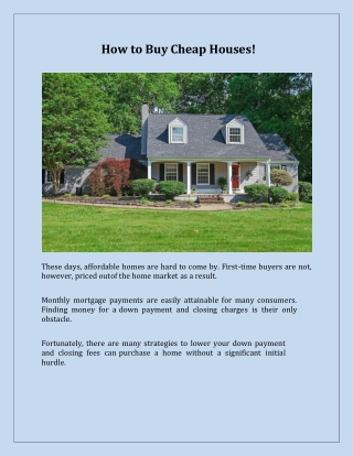 How to Buy Cheap Houses
