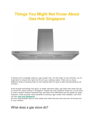 Things You Might Not Know About Gas Hob Singapore