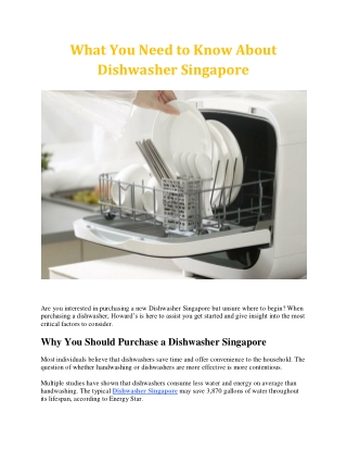 What You Need to Know About Dishwasher Singapore