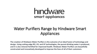 Water Purifiers Range by Hindware Smart Appliances