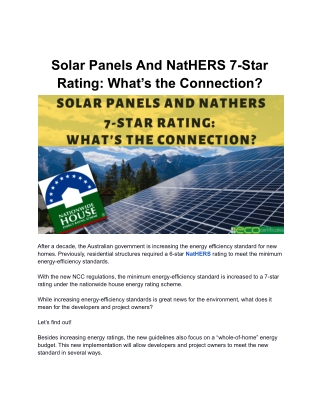 Solar Panels And NatHERS 7-Star Rating: What’s the Connection?