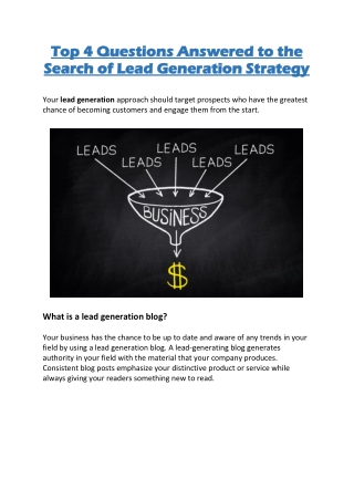 Top 4 Questions Answered to the Search of Lead Generation Strategy