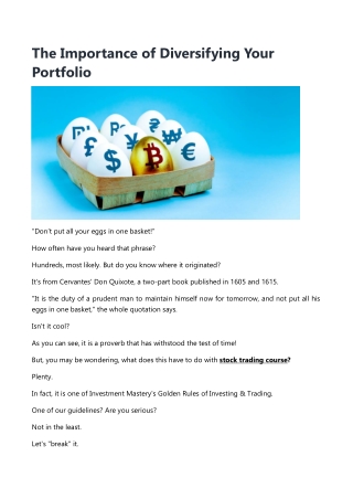 The Importance of Diversifying Your Portfolio