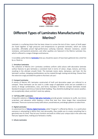 Different Types of Laminates Manufactured by Merino