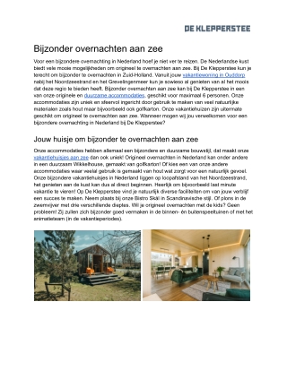 Bijzonder overnachten aan zee