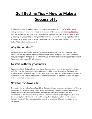 Golf Betting Tips – How to Make a Success