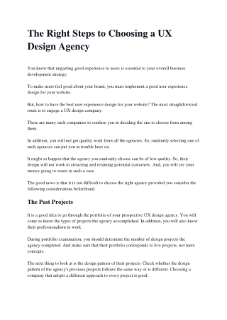 The Right Steps to Choosing a UX Design Agency