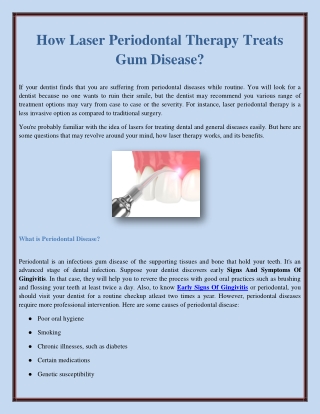 How Laser Periodontal Therapy Treats Gum Disease?