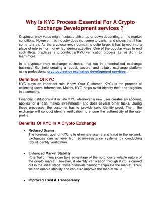 KYC Process Essential For A Crypto Exchange Development services
