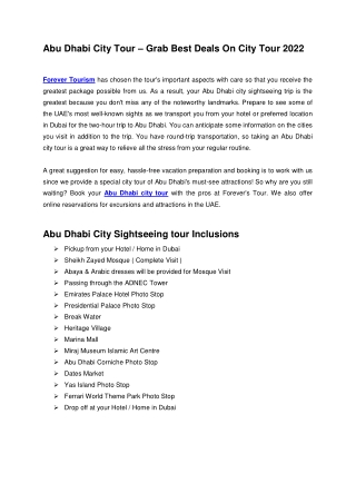 Abu Dhabi City Tour – Grab Best Deals On City Tour 2022