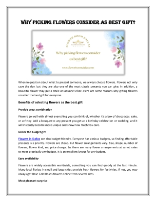 Why picking flowers consider as best gift