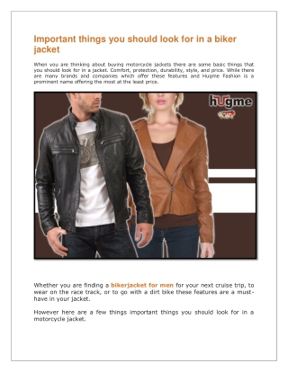 Important things you should look for in a biker jacket