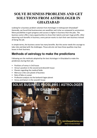 SOLVE BUSINESS PROBLEMS AND GET SOLUTIONS FROM ASTROLOGER IN GHAZIABAD