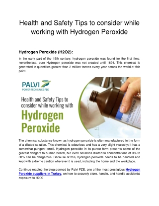 Palvi FZE - SEO Blog 2 - Health and Safety Tips to consider while working with Hydrogen Peroxide