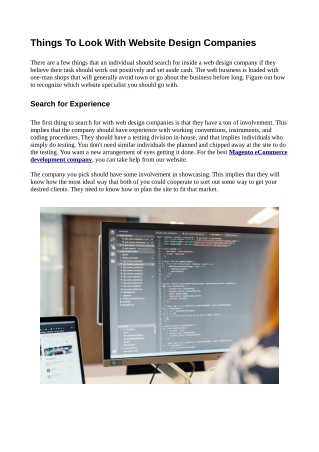 Things To Look With Website Design Companies