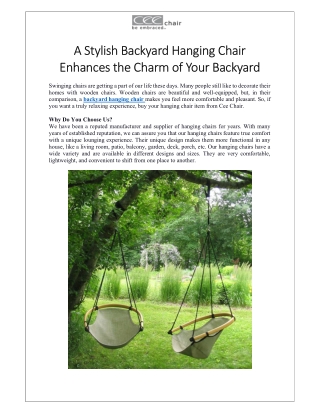 Get the Best Outdoor hanging Chair in Canada.