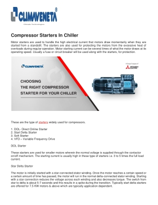 Compressor Starters In Chiller