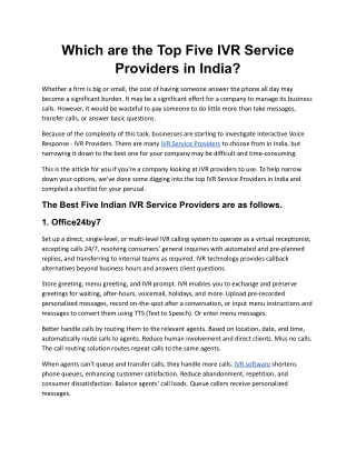 Which are the Top Five IVR Service Providers in India.docx