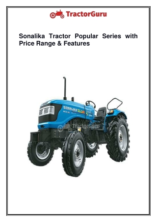 Sonalika Tractor Popular Series with Price Range & Features
