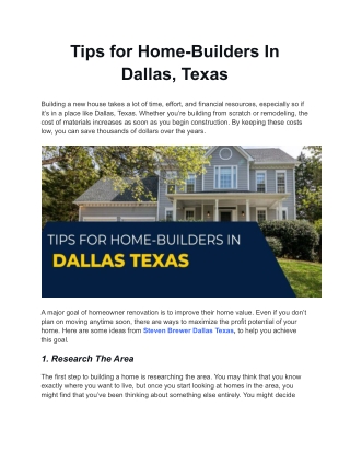 Tips For Home-Builders In Dallas Texas