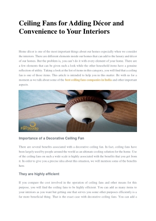 Ceiling Fans for Adding Décor and Convenience to Your Interiors