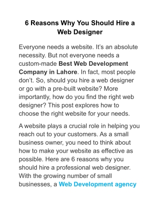 6 Reasons Why You Should Hire a Web Designer