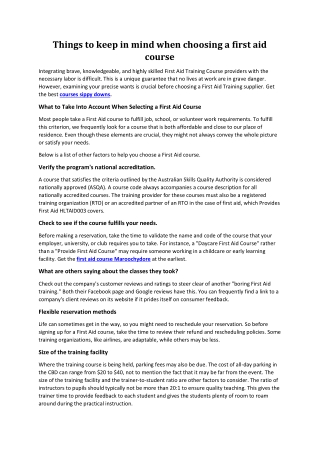 Things to keep in mind when choosing a first aid course