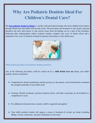 Why Are Pediatric Dentists Ideal For Children's Dental Care?