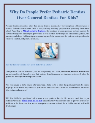 Why Do People Prefer Pediatric Dentists Over General Dentists For Kids?