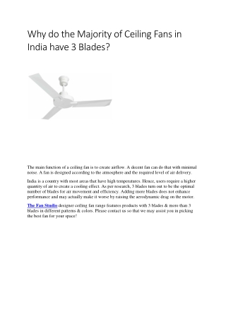 Why do the Majority of Ceiling Fans in India have 3 Blades